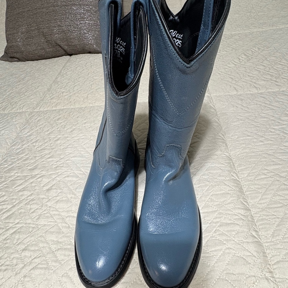 Old West Blue Leather Heeled Boots